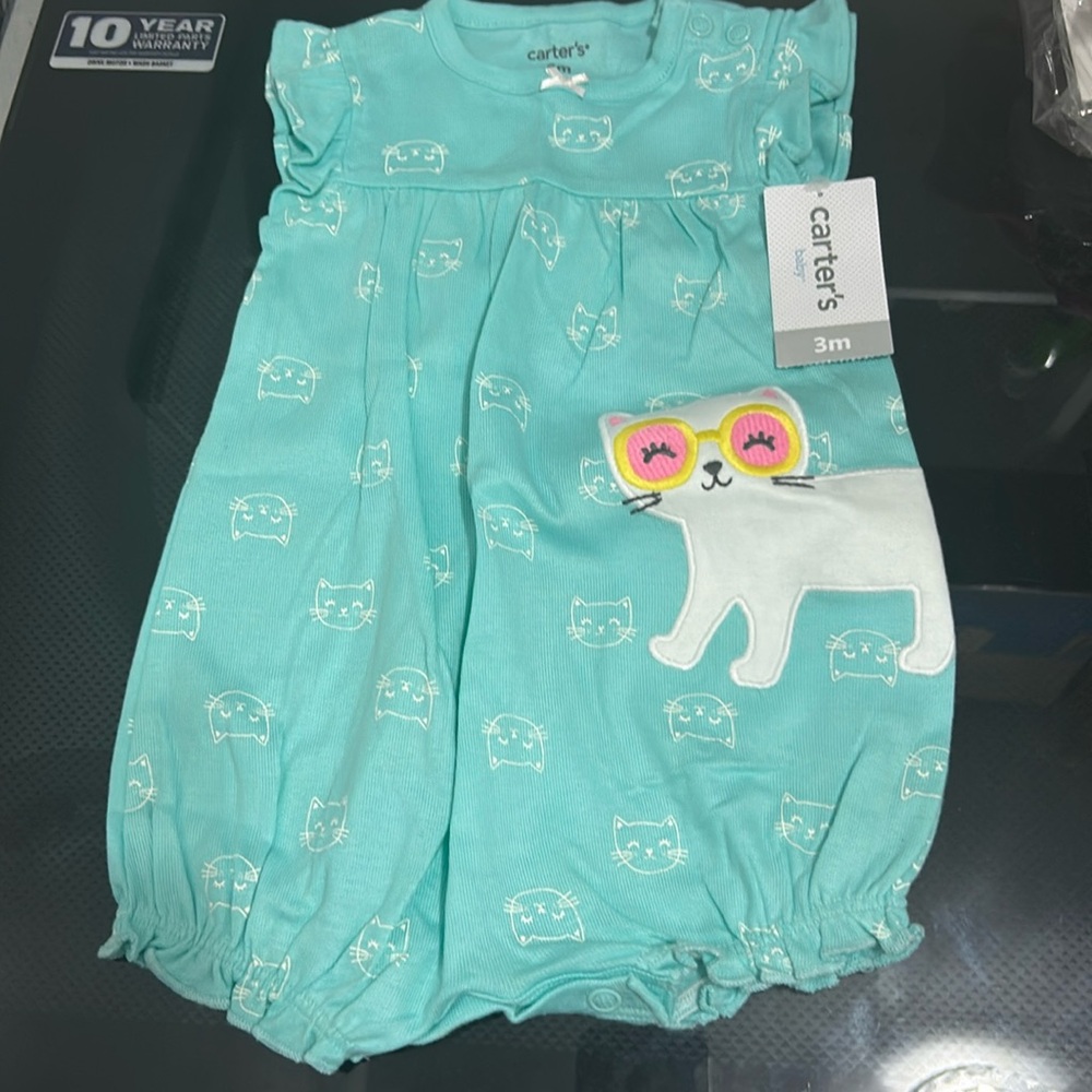 Baby girls size 3 month new nwt one piece romper kitty cat sunglasses